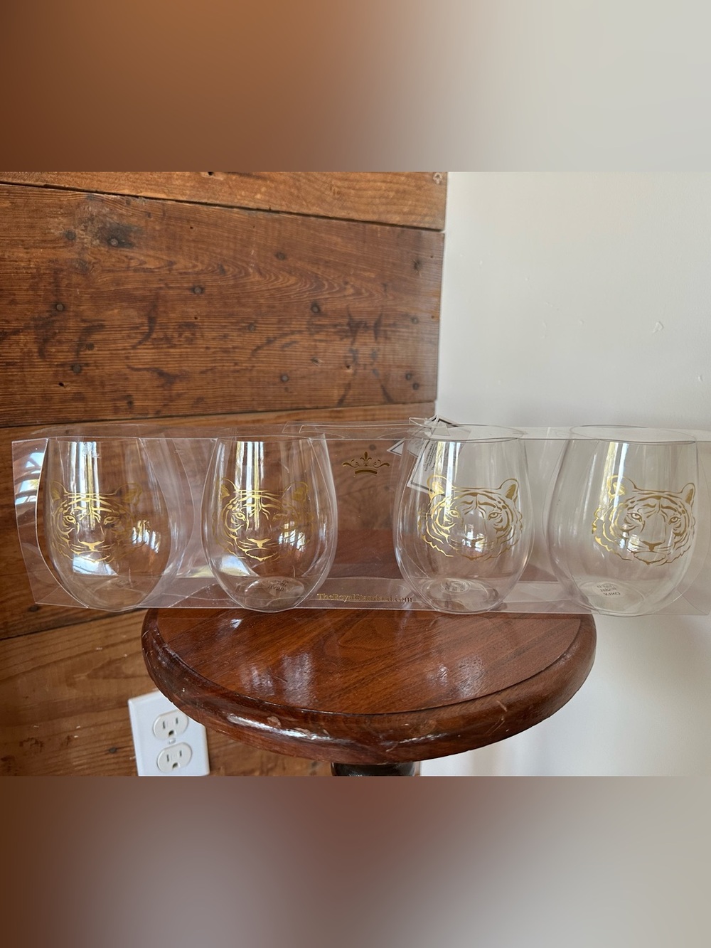 Gold Tiger Stemless Wine Glasses - Set of 4